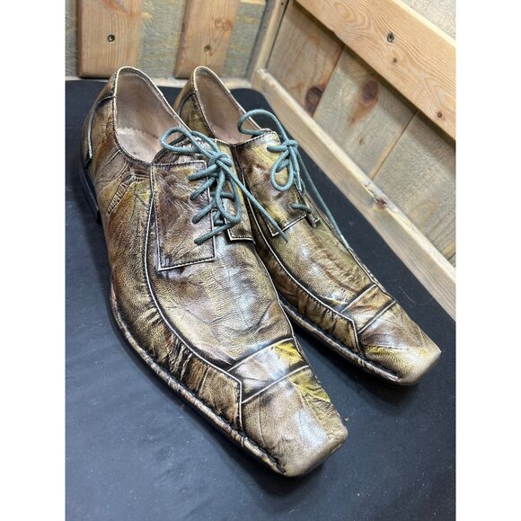 Mens Giovanni Express Leather Distressed Square Toe Lace-Up Dress Shoes Size 12 - Picture 2 of 9